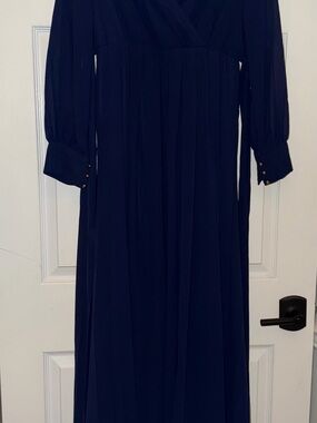 Long Sleeve Navy Maxi Dress with Button-Cuff Detail